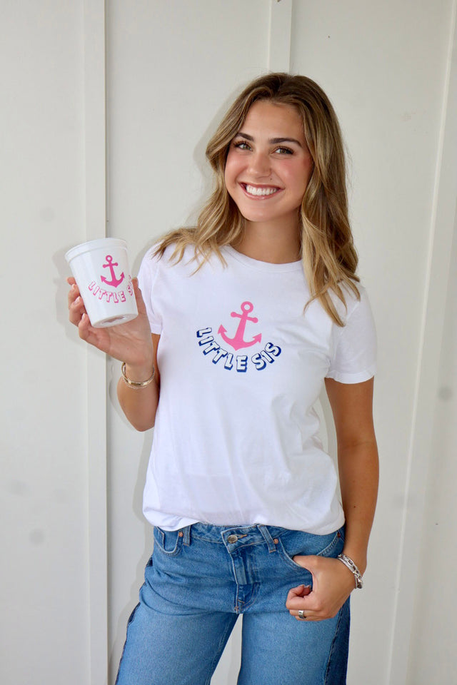 Delta Gamma Stadium Cups – Set of 2- Big Sis Little Sis with Anchor on White