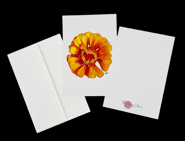 "Sassy Sunburst" Zinnia Notecards – Box of 8 with Envelopes
