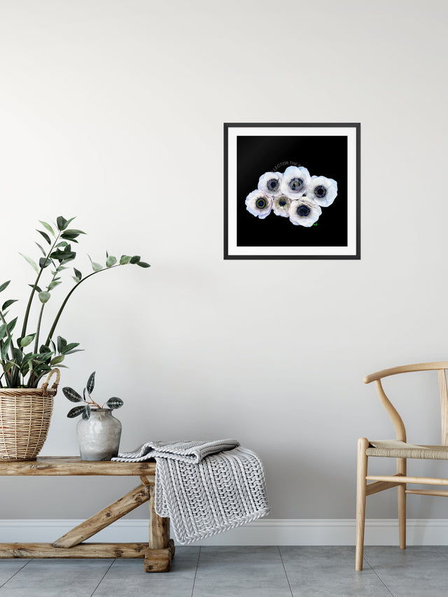 "Eyes on You Baby" White Anemones Floral Print