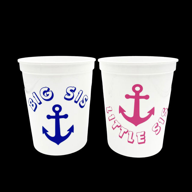 Delta Gamma Stadium Cups – Set of 2- Big Sis Little Sis with Anchor on White