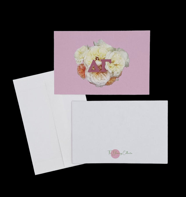 Delta Gamma 4x6 Notecards – Box of 10 with Envelopes-Pink Letters on Pink Background