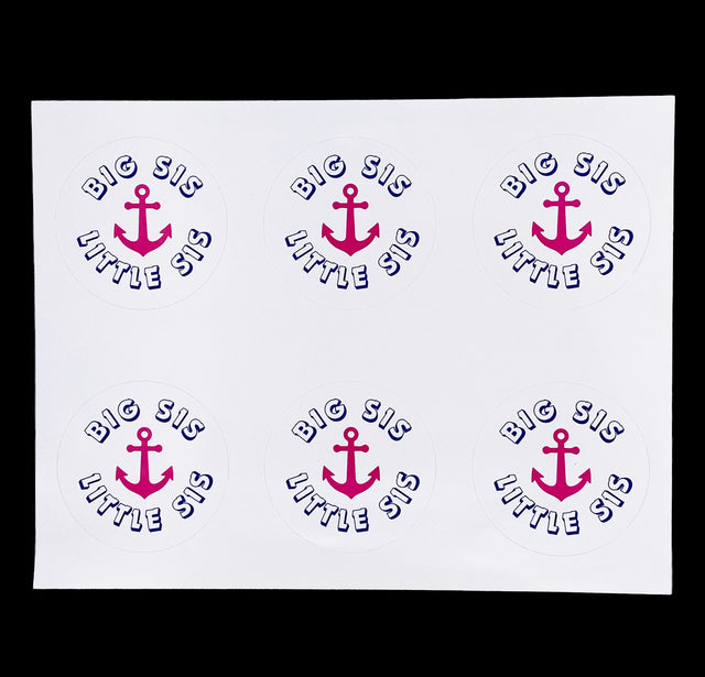 Delta Gamma Stickers – Sheet of 6- Big Sis Little Sis with Pink Anchor on White