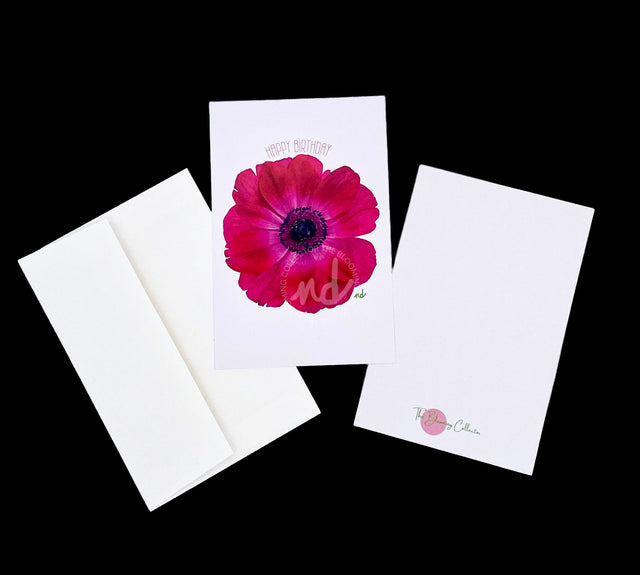 "Magenta Magic" Anemone - Happy Birthday Notecards – Box of 8 with Envelopes