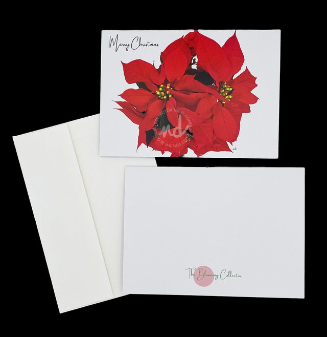 "Poinsettia Merry Christmas" Folded Cards – Box of 8 with Envelopes
