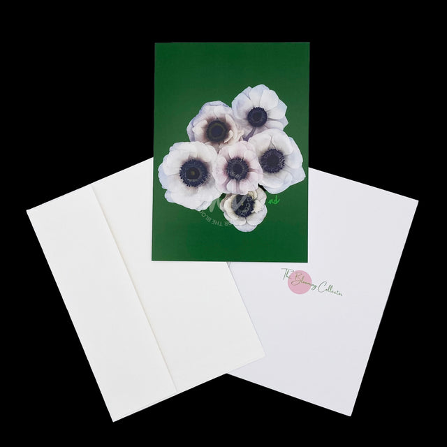 "White Ranunculus on Green" Folded Cards – Box of 8 with Envelopes